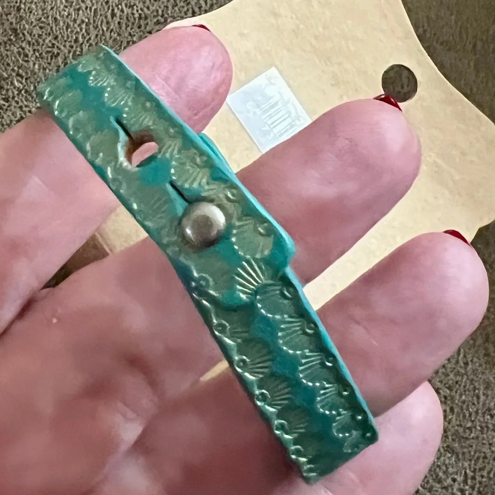 🟠NWT JUSTIN Ladies' Tooled Leather Bracelet in Turquoise 8inch